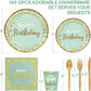 LTplazhi Sage Green and Gold Party Supplies 140 Pieces Happy Birthday Dinnerware - Sage Green Paper Plates, Napkins, Cups, Gold Plastic Forks, Knives