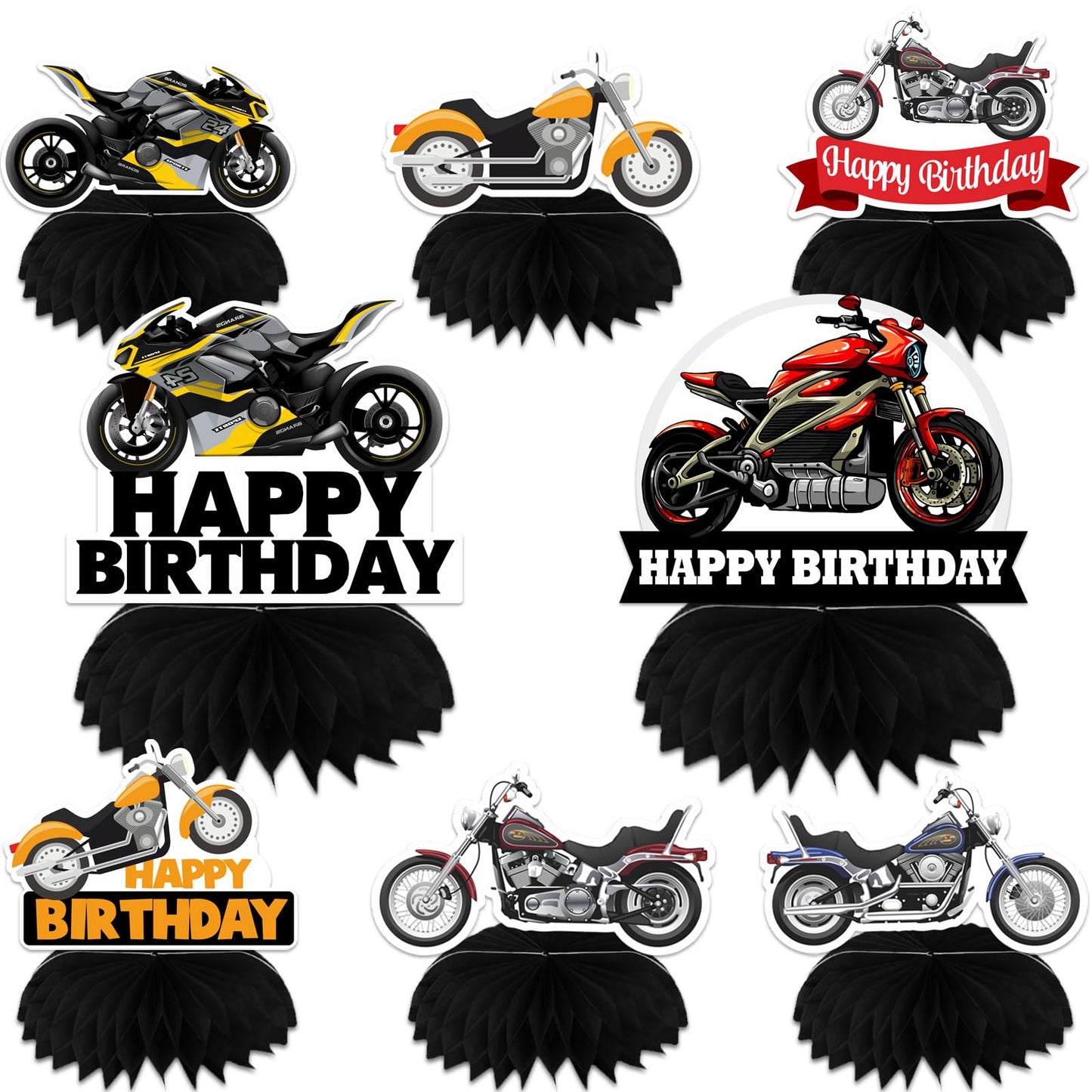 Motorcycle Motorbike Happy Birthday Honeycomb Centerpieces Extreme Soprts Racing Motocross Dirt Bike Theme Decor for Motorcycle Rider Man Boys Teen