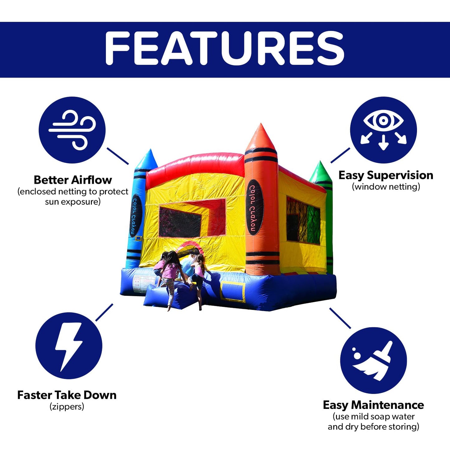JumpOrange 15x13ft Color Crayon Commercial Grade 15oz PVC Bounce House