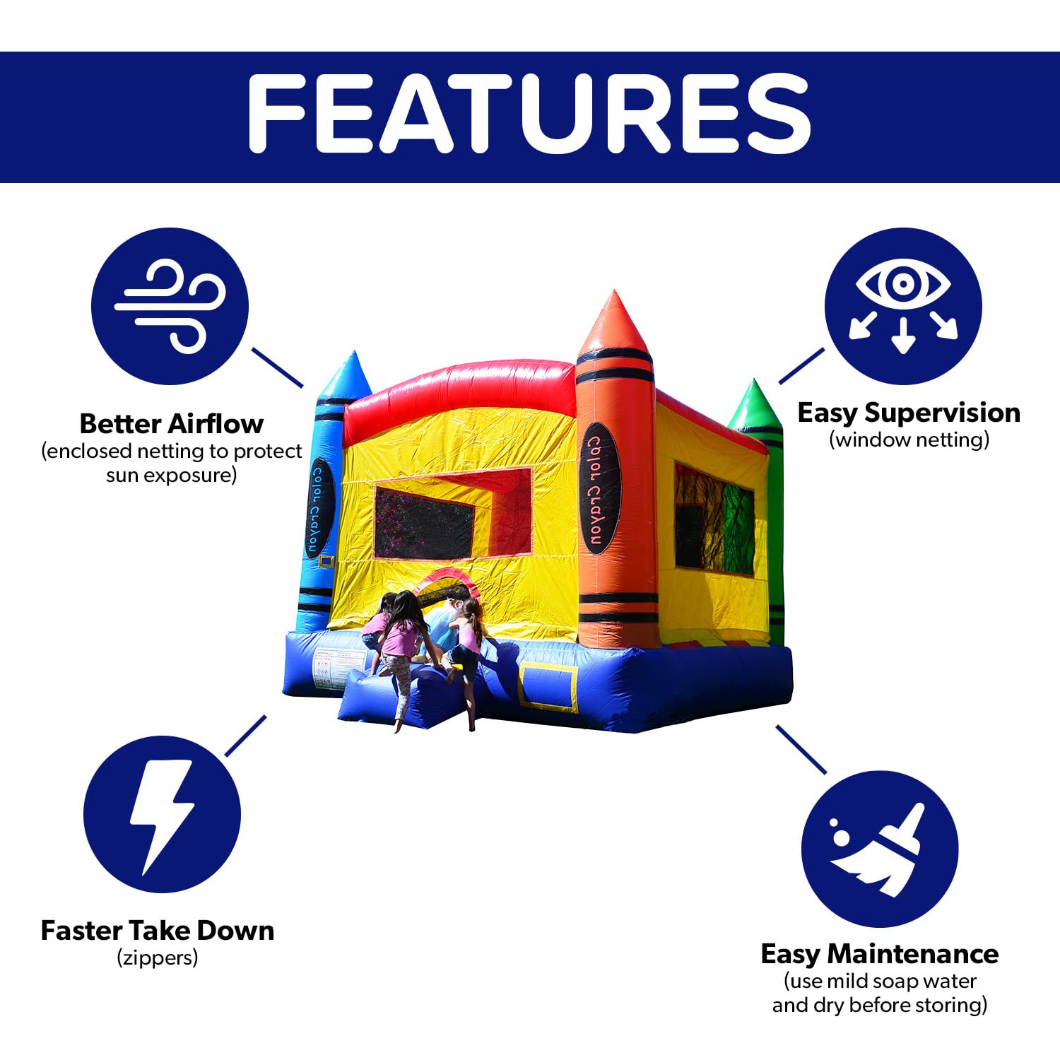 JumpOrange 15x13ft Color Crayon Commercial Grade 15oz PVC Bounce House
