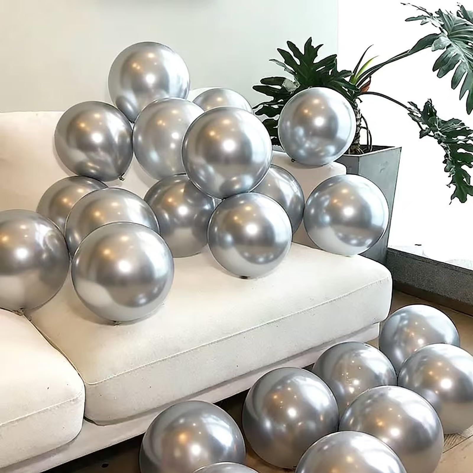 Ztikug 50pcs Silver Metallic Balloons 5 Inch Latex Balloons for Birthday Party