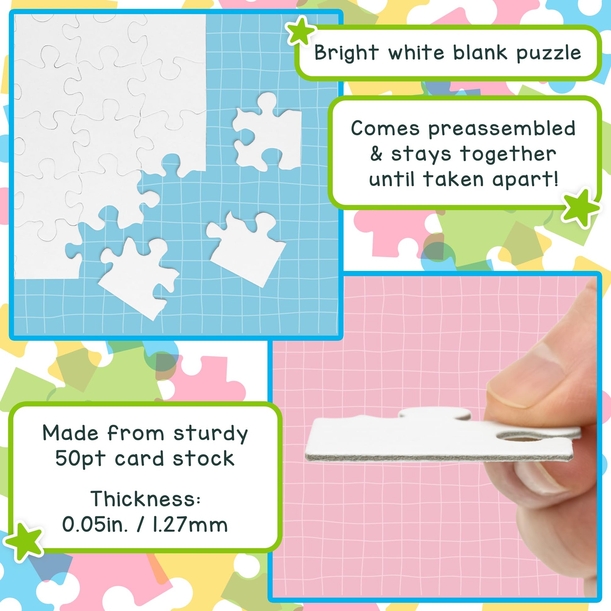 Hygloss 24 Blank Jigsaw Puzzles - 4 x 5.5 Inch, 16 Pieces Each - DYI party invites, Perfect for Decorating, Kids' Activities, Arts & Crafts or Party