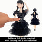 Outeat Addams Dolls for Girls, Addams Doll Black Dress, Ideal Halloween Christmas Birthday Gifts for Kids (A+Keychain)