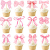 24PCS Coquette Bow Cupcake Toppers, Pink Bow Coquette Birthday Cake Decorations for Bachelorette Bridal Engagement Wedding Girl Baby Shower Bow Theme