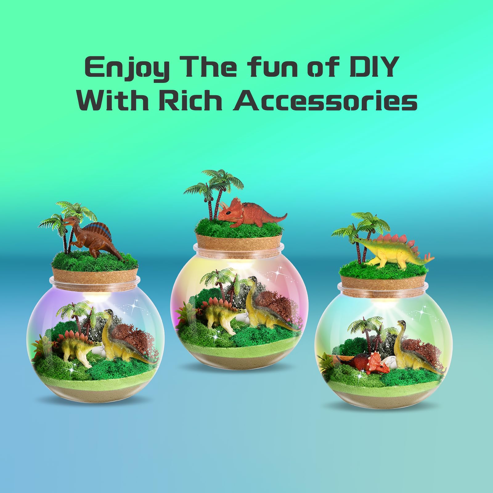 kiddgroo Dinosaur Light-Up Terrarium Kit for Kids- Birthday Gifts for Boys Ages 4 5 6 7 8-12 Year Old- Dinosaur Toys for Boys with Multicolor LED