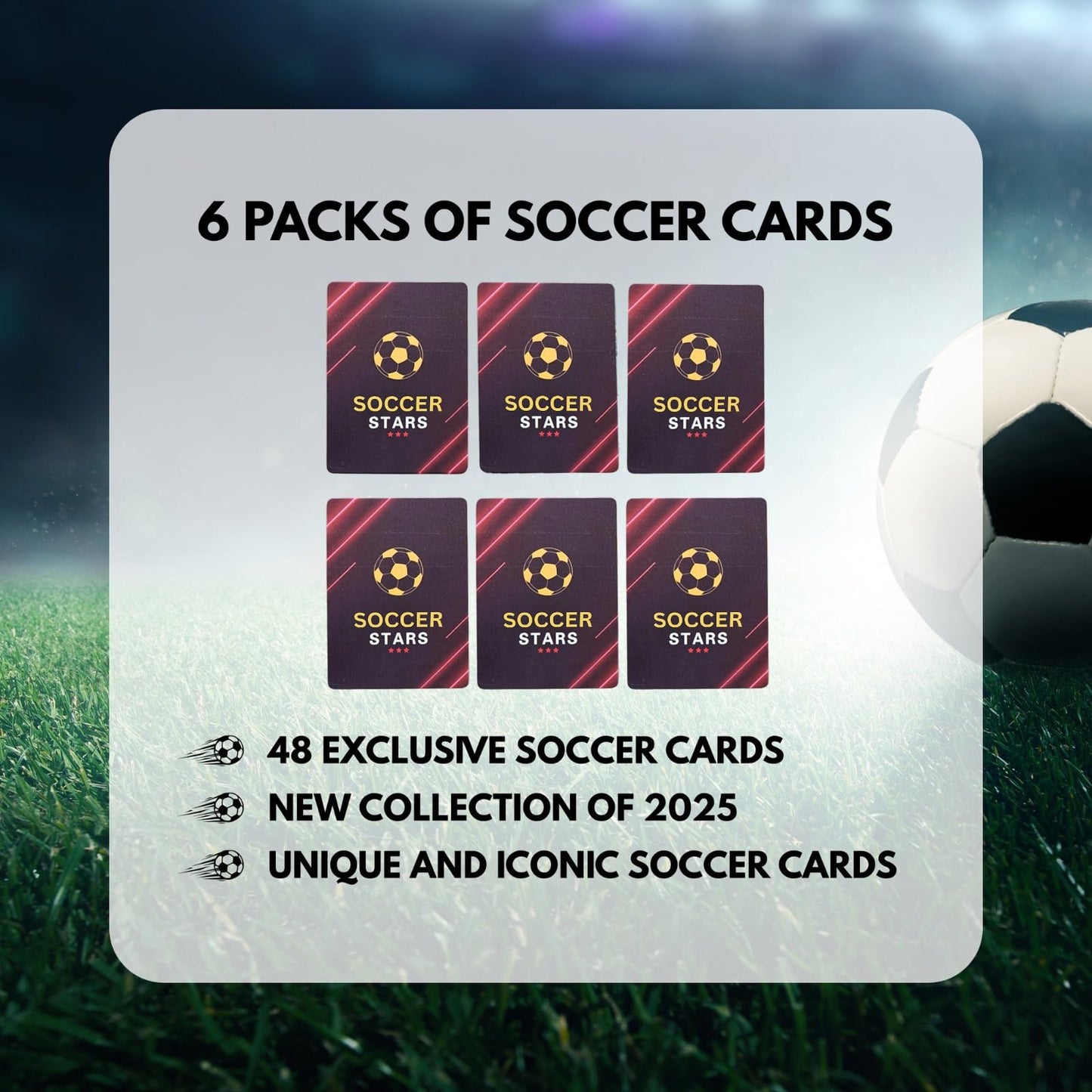 Soccer Trading Cards 2025-26 Edition - 48 Mystery Collectible Cards (6 Packs) - Random Premium Inserts - New 2025-26 Version with Updated Players for