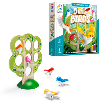 SmartGames 5 Little Birds Wooden Logic Puzzle Game with 60 Challenges - Deduction Game for Ages 5+