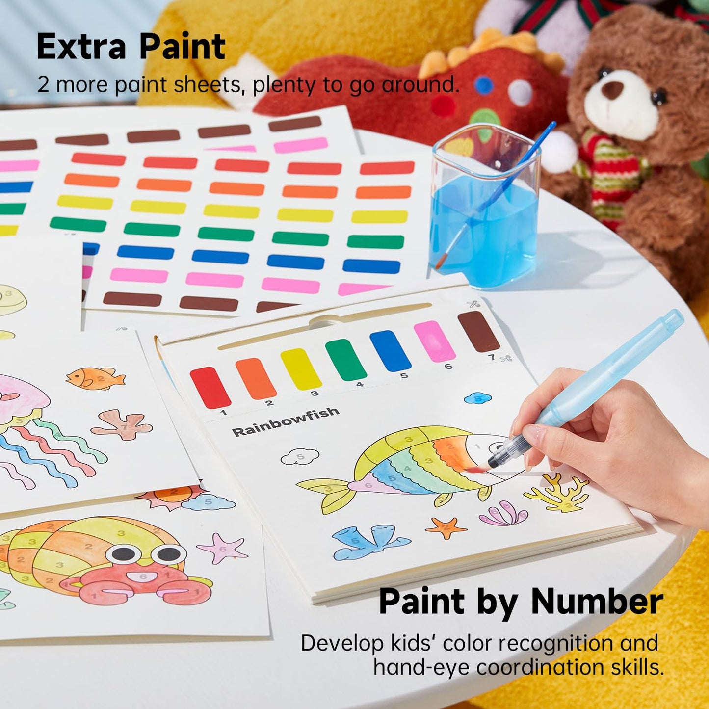 Shuttle Art Paint with Water Coloring Book for Kids, 25 Sea World Themed Pages with 2 Brushes, Mess-Free Watercolor Paint Set, Travel-Friendly Art
