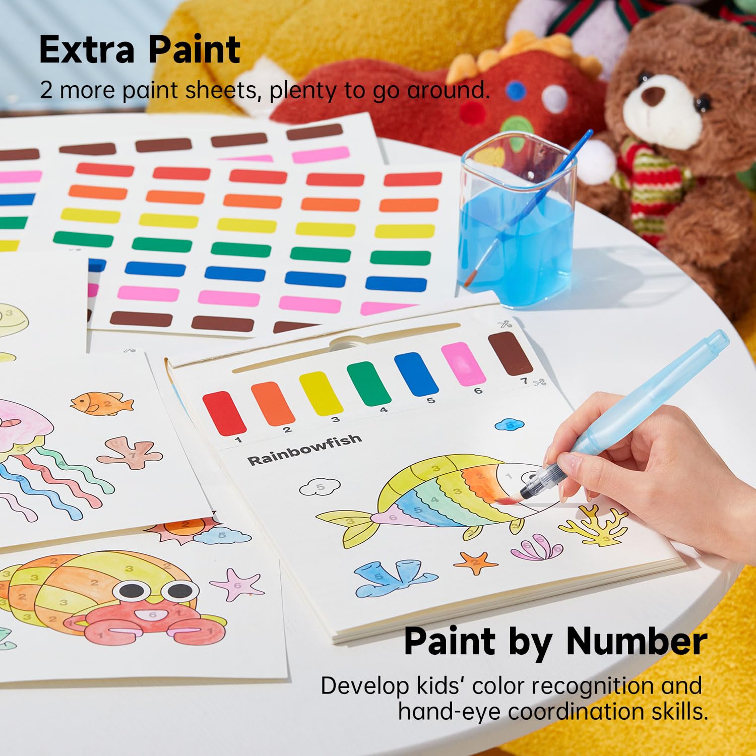 Shuttle Art Paint with Water Coloring Book for Kids, 25 Sea World Themed Pages with 2 Brushes, Mess-Free Watercolor Paint Set, Travel-Friendly Art