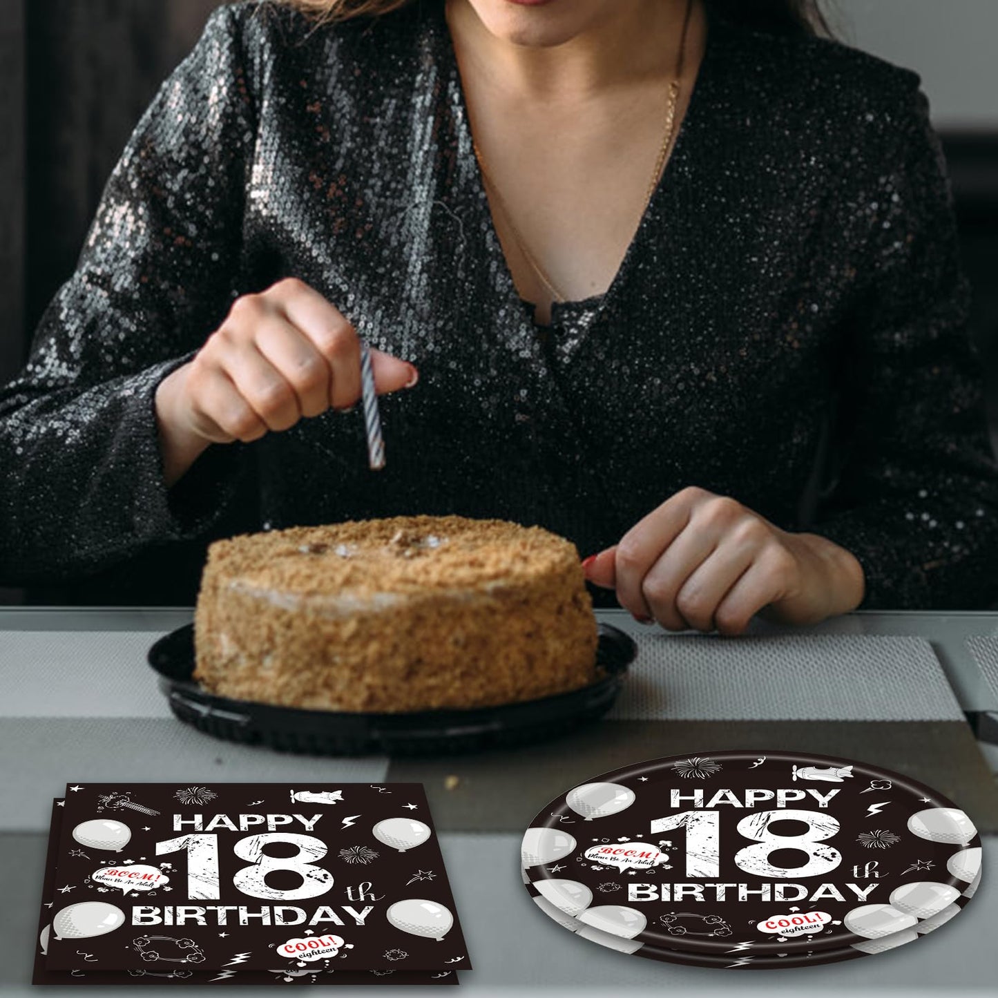 40Pcs 18th Birthday Decorations for Boys Girls,18th Birthday Plates and Napkins Black and White Disposable Party Tableware Set for Time To Adult 18