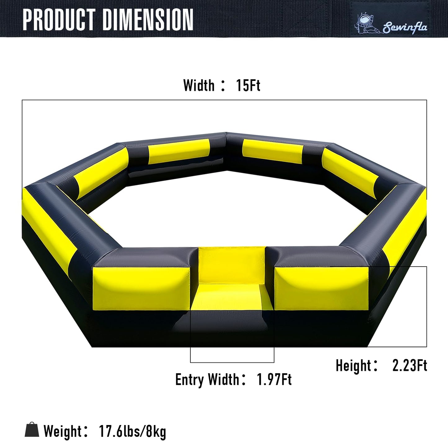 15Ft Gaga Ball Pit Inflatable with Built-in Blower Indoor & Outdoor Portable Gaga Ball Pit Blow Up Gaga Pit Game Court for Backyard, Camp, Family Fun