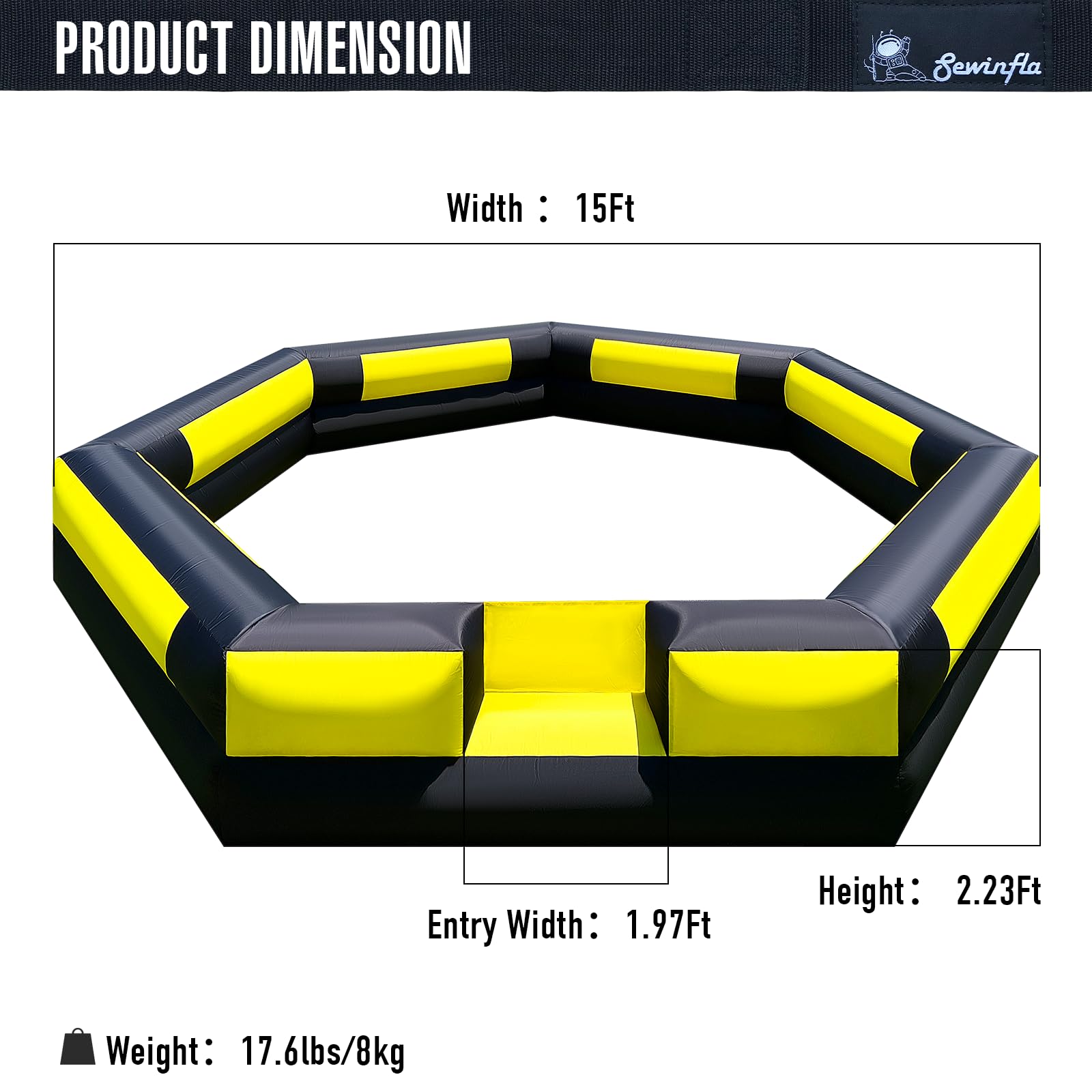 15Ft Gaga Ball Pit Inflatable with Built-in Blower Indoor & Outdoor Portable Gaga Ball Pit Blow Up Gaga Pit Game Court for Backyard, Camp, Family Fun
