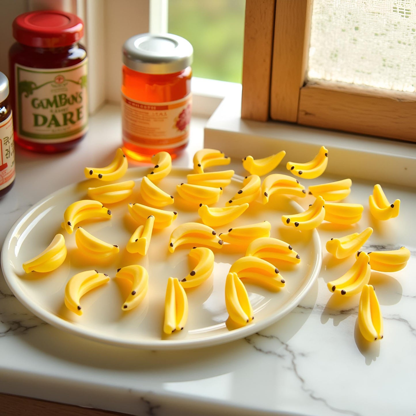 30Pcs Yellow Mini Plastic Artificial Bananas 1/12 Scale Dollhouse Accessories, Realistic Miniature Fruit Models for Fairy Garden Kitchen Decor & DIY