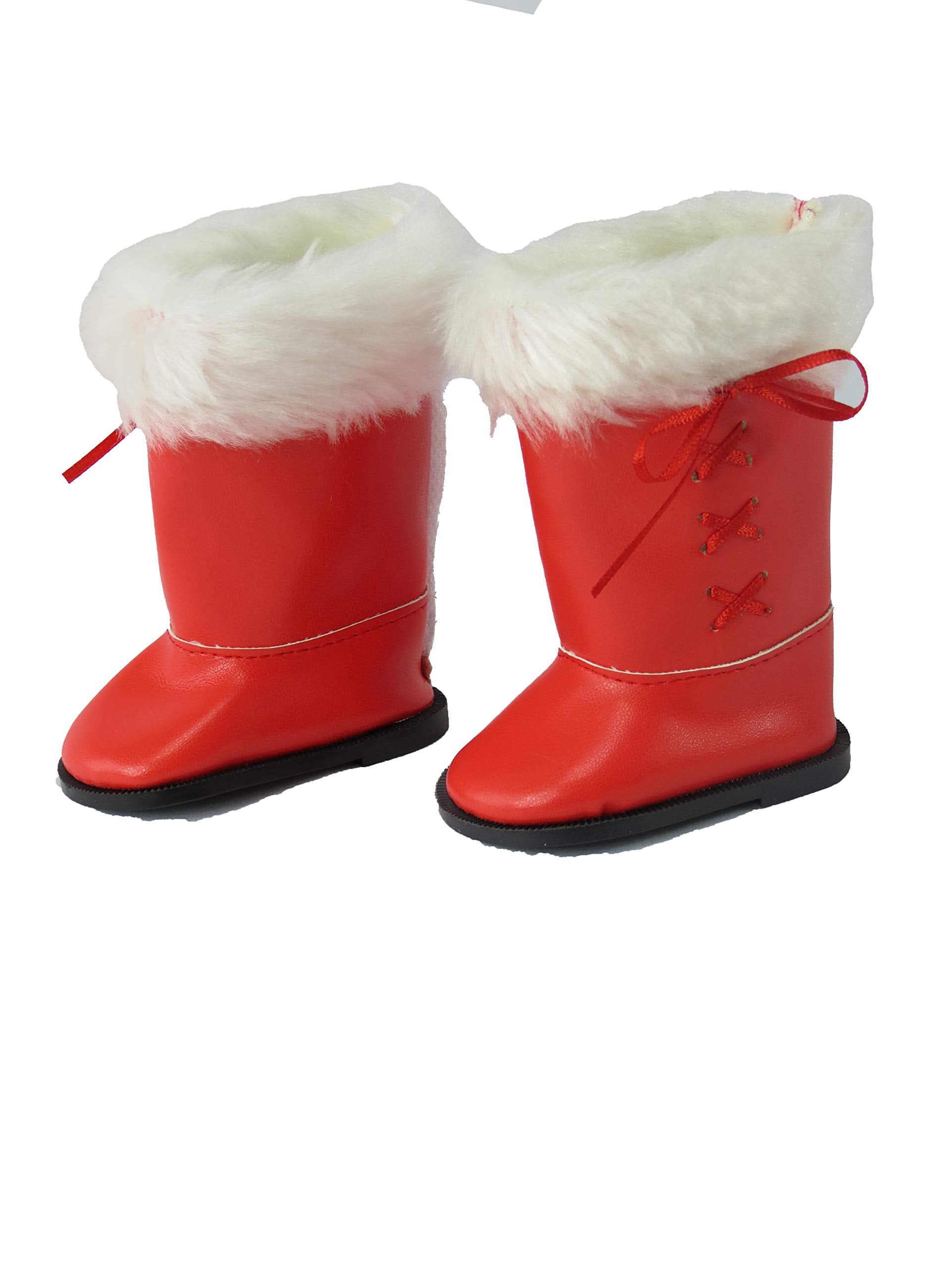 American Fashion World Red Snow Boots with White Fur for 18-Inch Dolls | Premium Quality & Trendy Design | Dolls Shoes | Shoe Fashion for Dolls