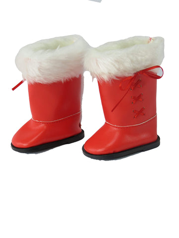American Fashion World Red Snow Boots with White Fur for 18-Inch Dolls | Premium Quality & Trendy Design | Dolls Shoes | Shoe Fashion for Dolls