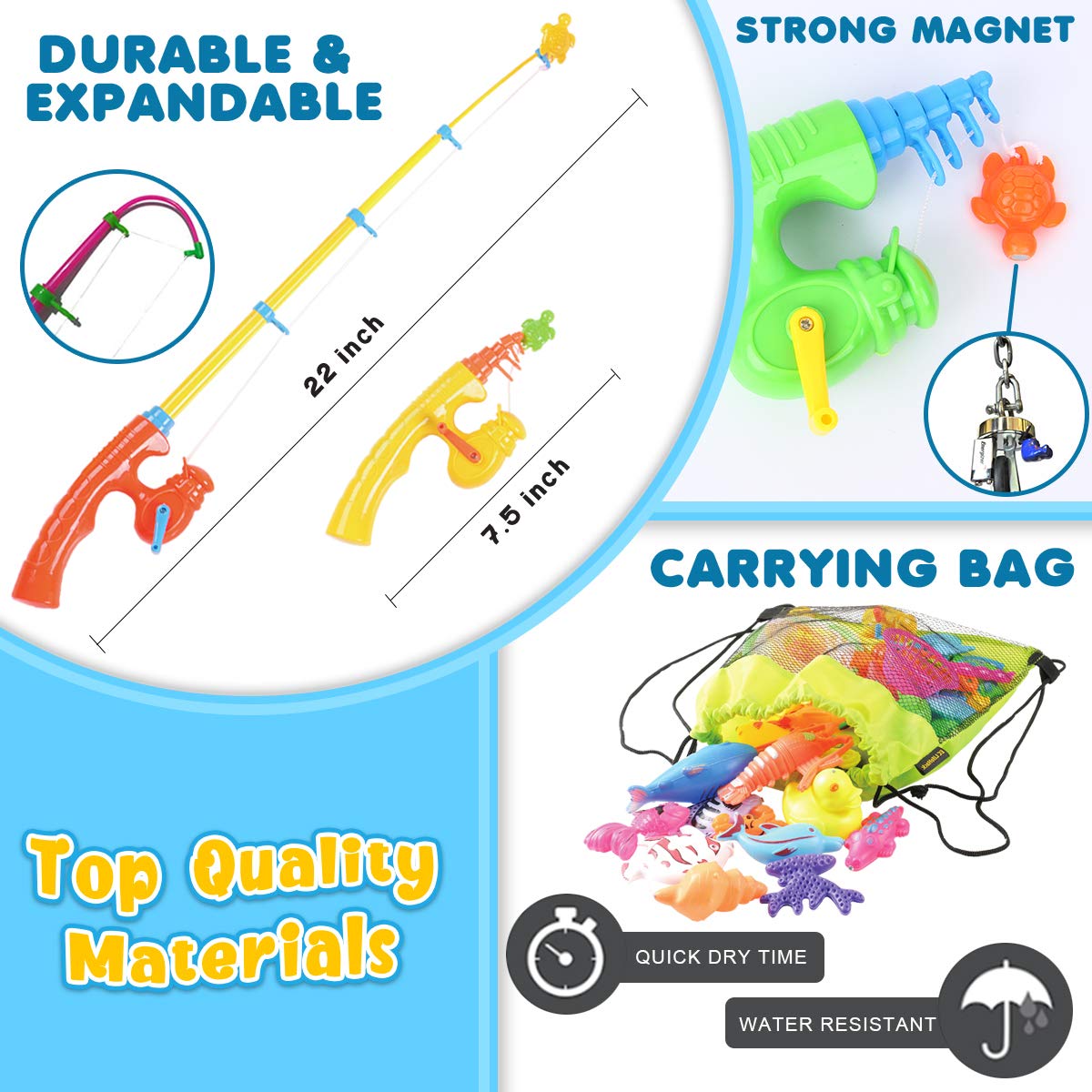 Goody King Magnetic Fishing Game Pool Party Pole Rod Net - Bathtub Outdoor Indoor Carnival Party Water Table Fish Toys Age 3-5 6 4-8 (Large)
