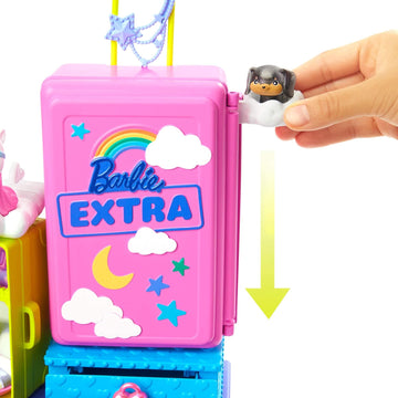Barbie HDY91 Extra Travel Set with 2 Exclusive Puppies and Doll Figurines, Swimming Pool, Slide, Party Room and Accessories, Children's Toy, from 3