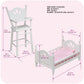 Badger Basket Doll High Chair and Bed Set - Classic Wooden Furniture for 18 Inch Dolls with Chevron Bedding, Spindle Styling, Fixed Tray and Pillow