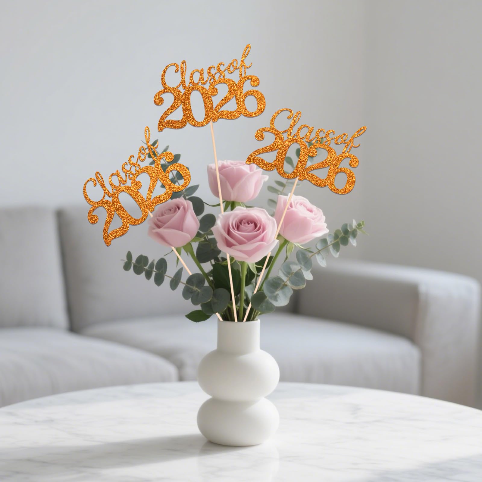 Orange Class of 2026 Double-sided Graduation Table Centerpieces, 12 Pcs Grad Party Decorations with Sticks, Graduation 2026 Party Supplies for Table