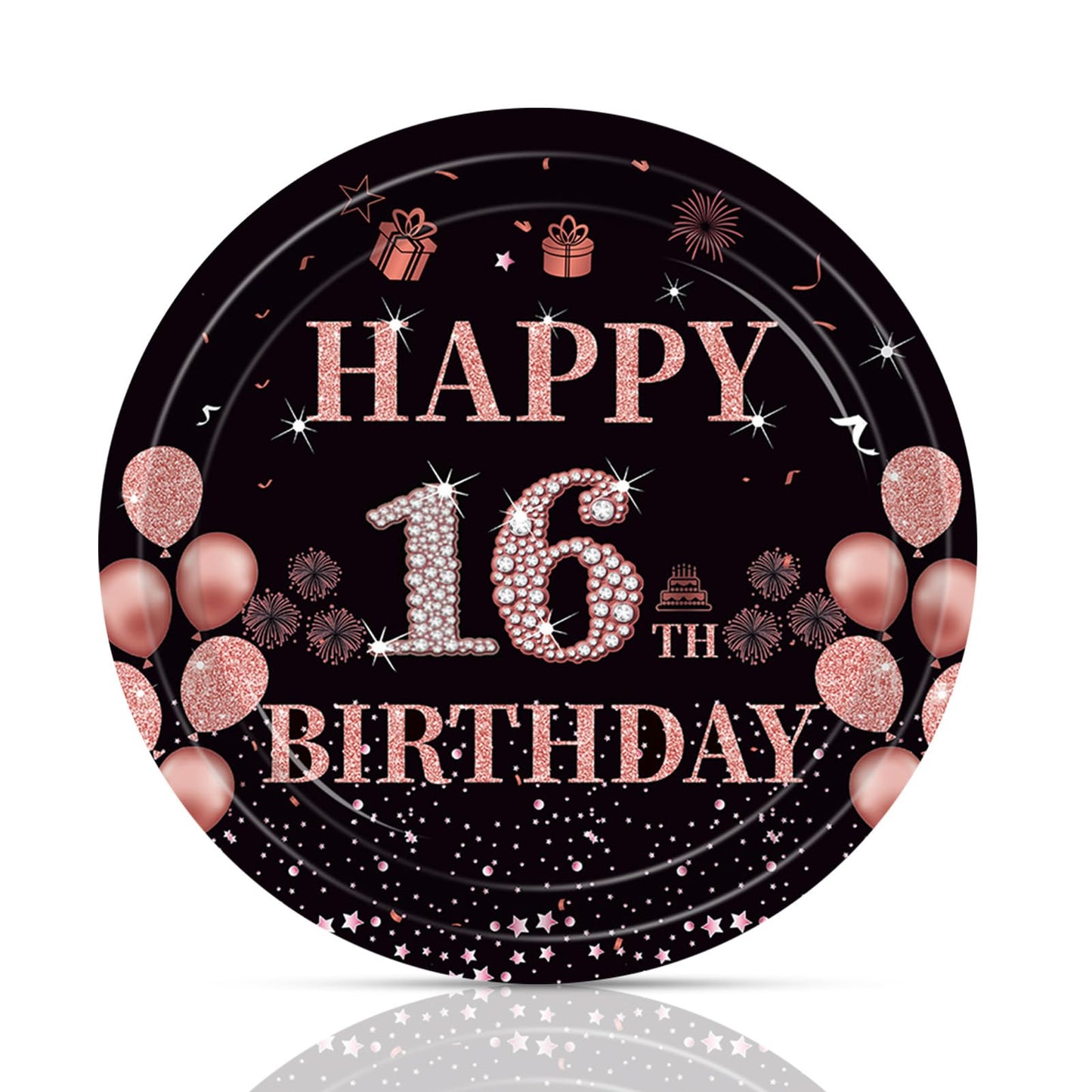 Fitoyplak 50Pcs Sweet 16 Party Decorations,7Inch 16th Birthday Plates,Sweet Sixteen Party Tableware Set Black Rose Gold Sweet 16 Plates?16th Birthday