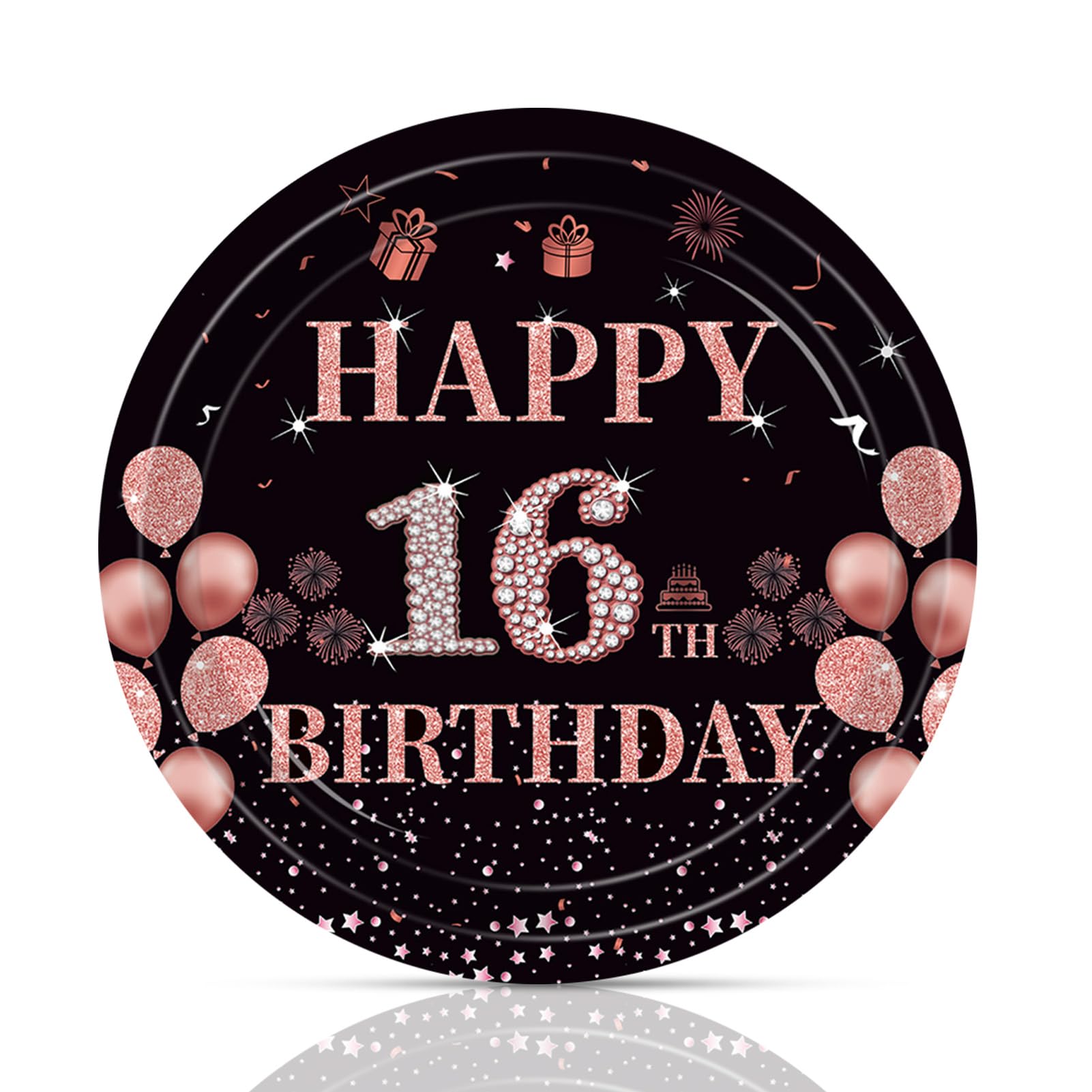 Fitoyplak 50Pcs Sweet 16 Party Decorations,7Inch 16th Birthday Plates,Sweet Sixteen Party Tableware Set Black Rose Gold Sweet 16 Plates?16th Birthday