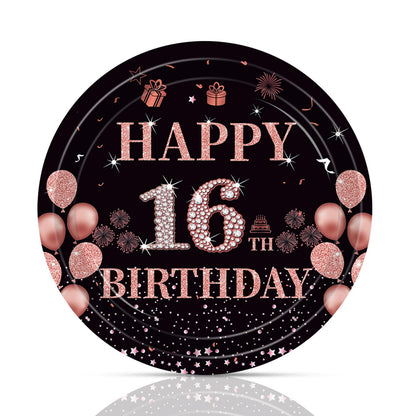 Fitoyplak 50Pcs Sweet 16 Party Decorations,7Inch 16th Birthday Plates,Sweet Sixteen Party Tableware Set Black Rose Gold Sweet 16 Plates?16th Birthday