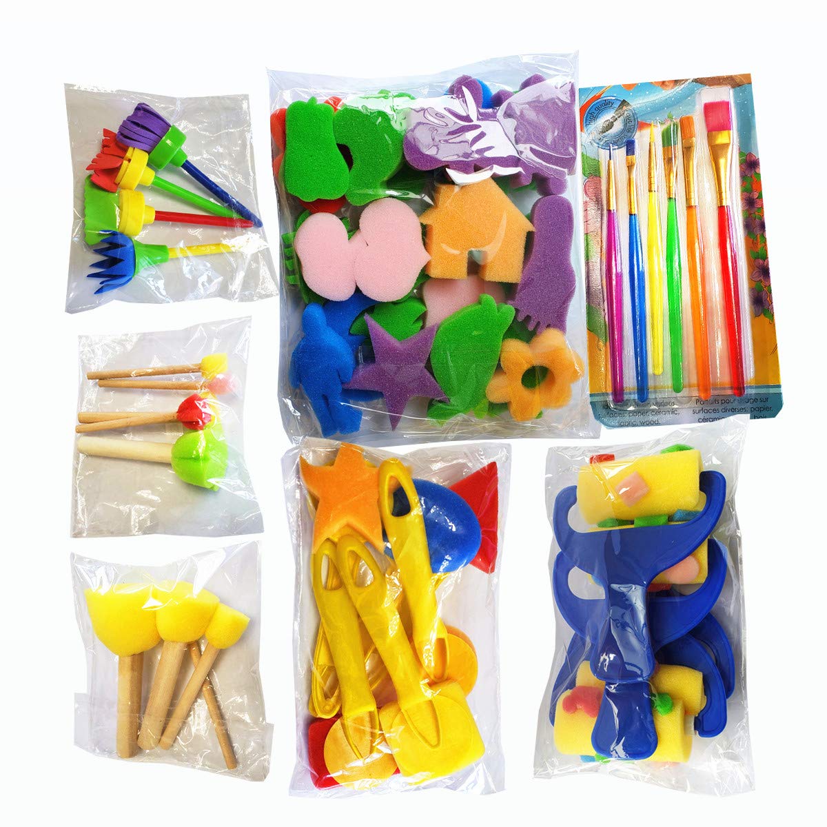 Himeeu 53 Pcs Paint Sponge Brush Sets, Kids Art Tool Kits, DIY Crafts Drawing Tools,Round Sponges,Color Randomly