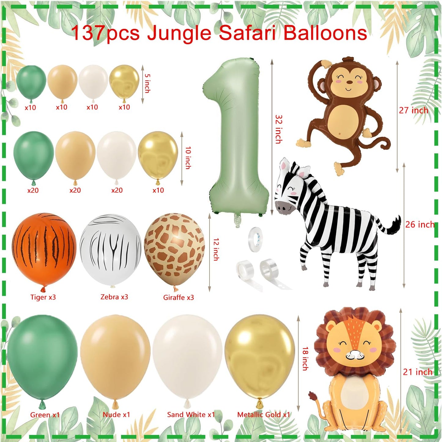 Wild One Birthday Decorations,Jungle Safari Animal Theme First Birthday Decorations Baby Shower Party Supplies for Boy Girl Photo Banner, Balloon Box