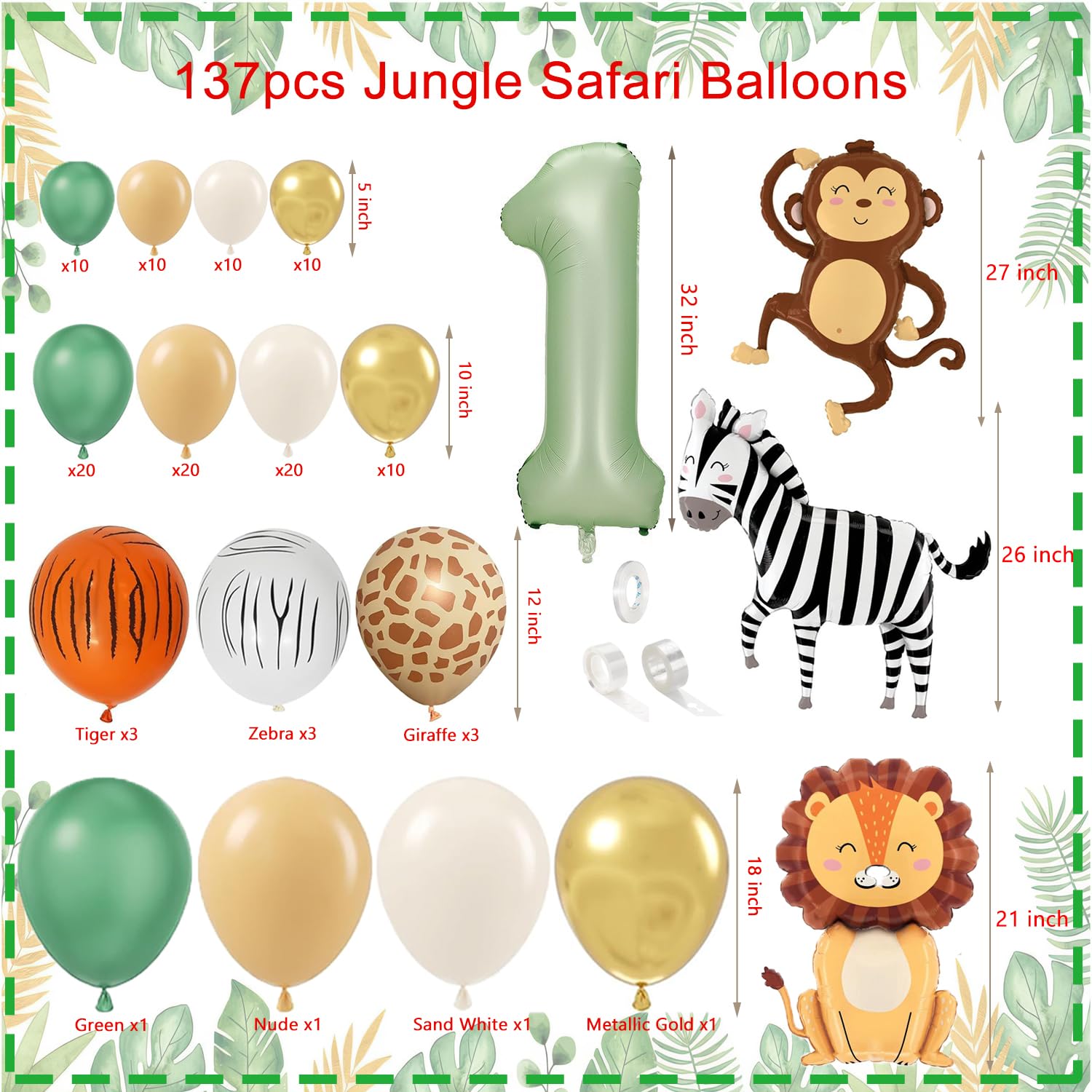 Wild One Birthday Decorations,Jungle Safari Animal Theme First Birthday Decorations Baby Shower Party Supplies for Boy Girl Photo Banner, Balloon Box