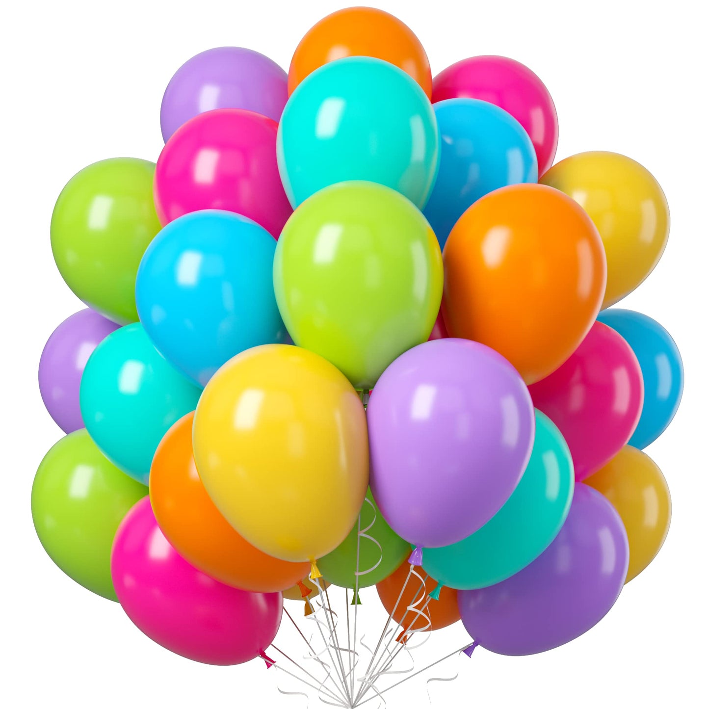 Rainbow Balloons, 50PCS Colorful Tropical Balloons Arch Neon Balloon in Blue Green Purple Yellow Orange Hot Pink Bright Color Balloon for Birthday