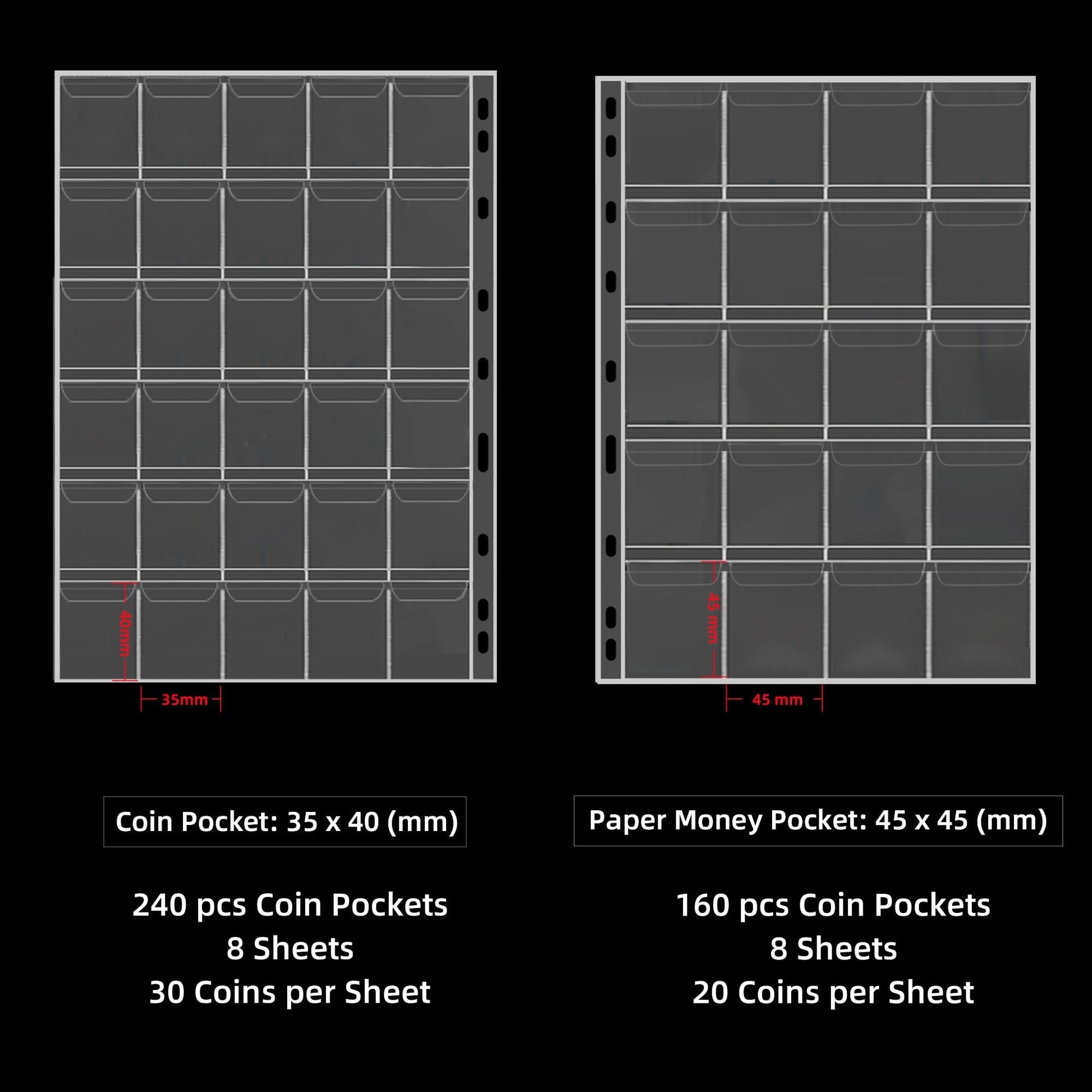 400-Pocket Fireproof Coin Collection Book & 36 Paper Money Organizer Binder