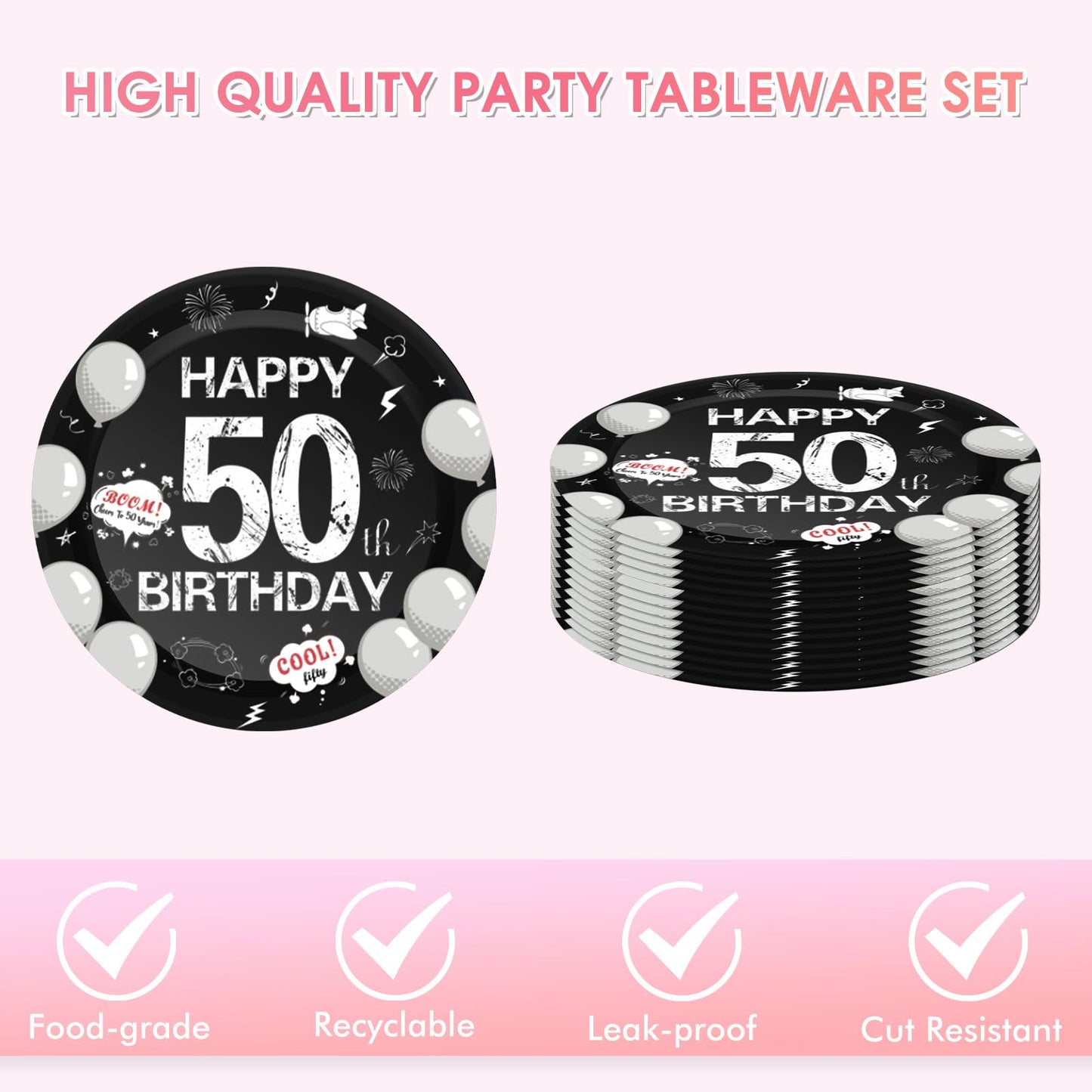 50th Birthday Party Supplies Serves 20 Black 50 Years Old Party Paper Dessert Plates Napkins Cheers to 50 Years Birthday Party Tableware Set Kit