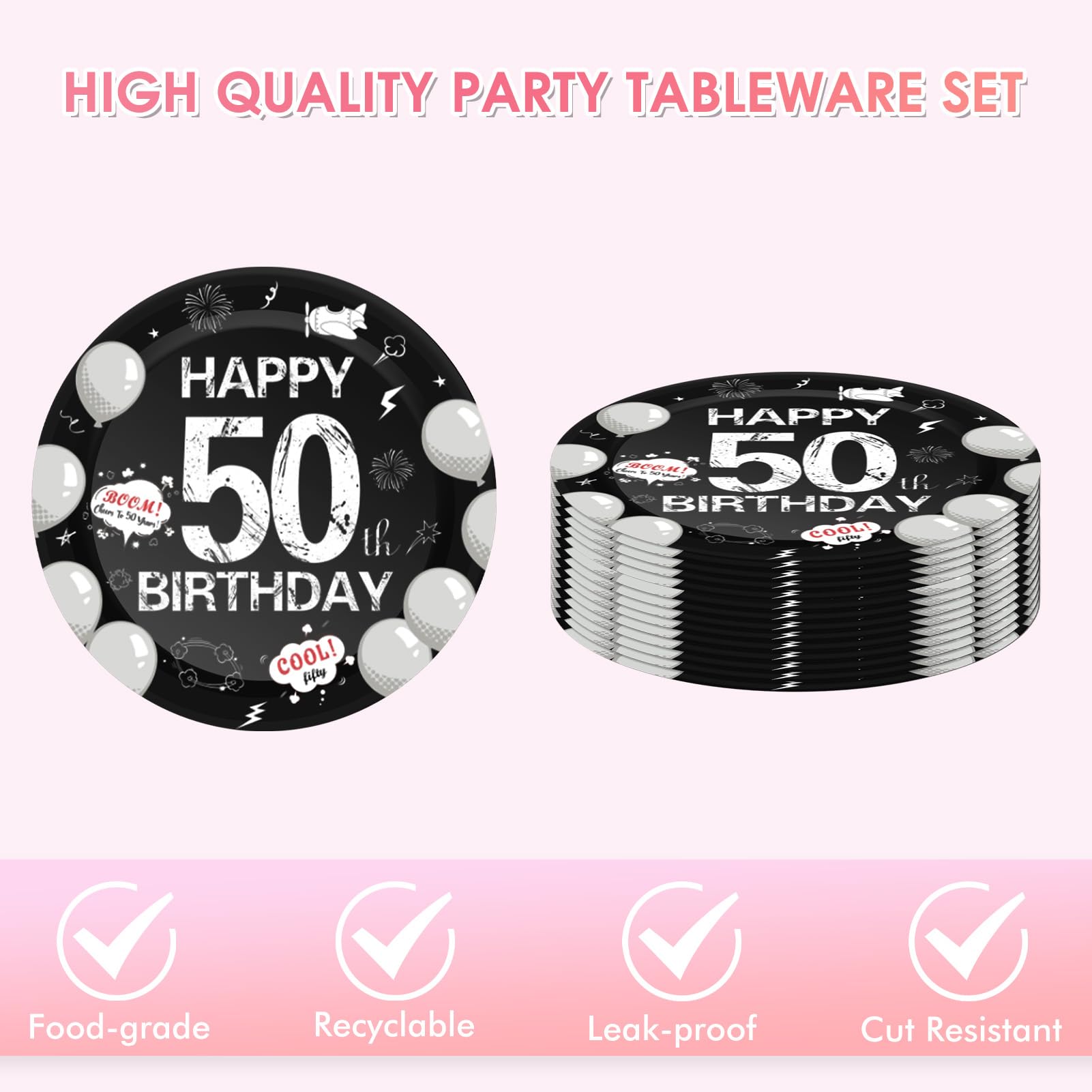 50th Birthday Party Supplies Serves 20 Black 50 Years Old Party Paper Dessert Plates Napkins Cheers to 50 Years Birthday Party Tableware Set Kit