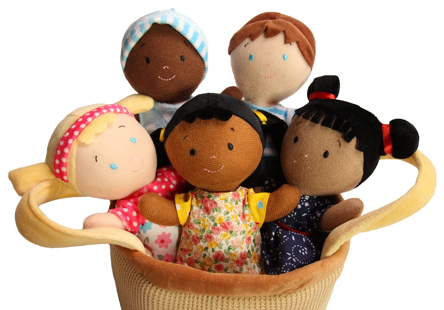 Snuggle Stuffs Basket of Buddies Multicultural Plush Dolls | Diversity & Inclusion Toys for Toddlers | Soft 8 Inch Ethnic Friends for Preschool