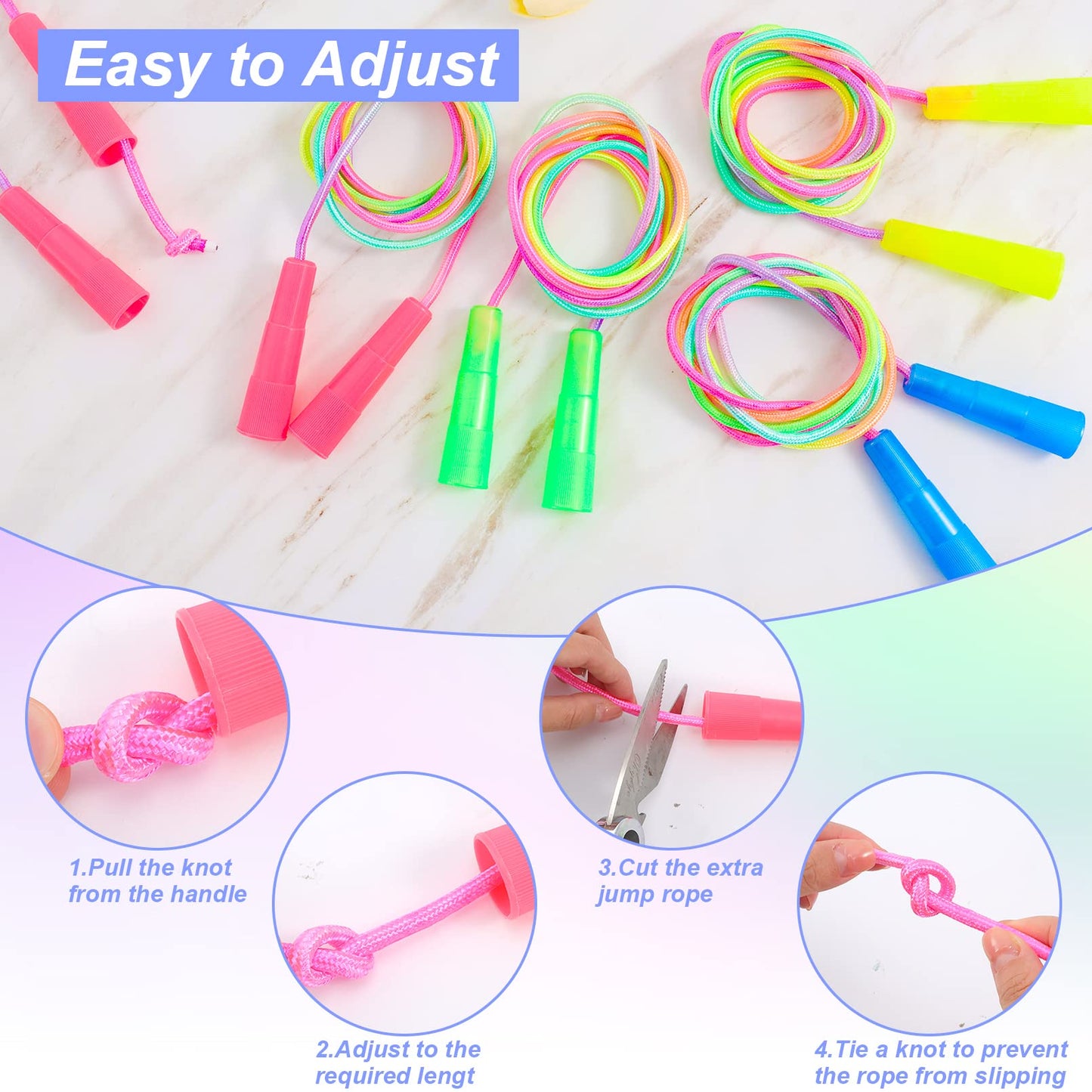 Kids Jump Rope,20 Pack Rainbow Jump Rope Set,7.2 Ft Adjustable Skipping Rope,Durable Jump Ropes with Plastic Handles,Vibrant Jumping Ropes for Outdoor
