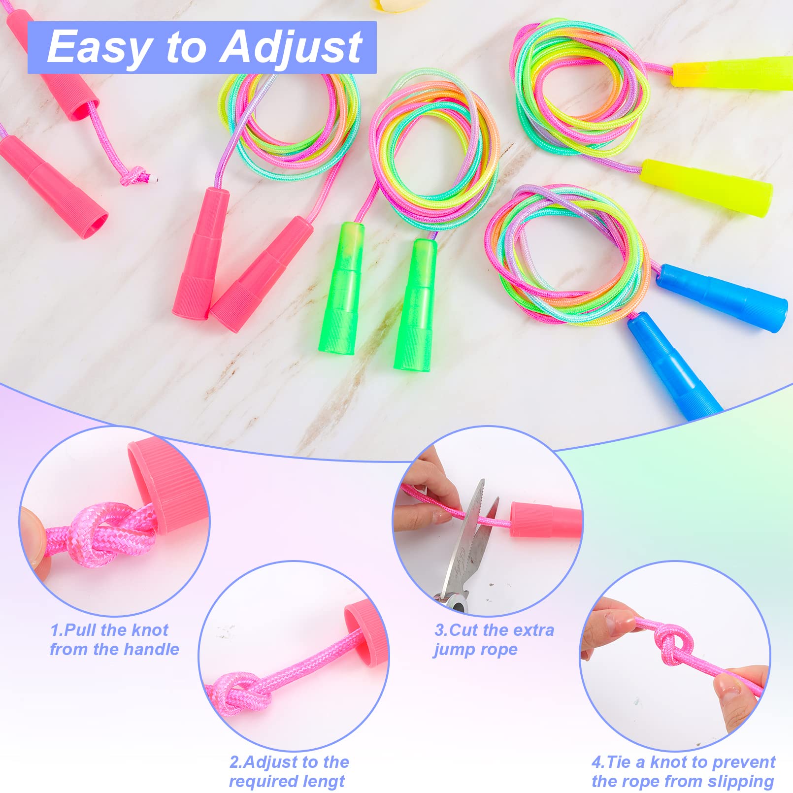 Kids Jump Rope,20 Pack Rainbow Jump Rope Set,7.2 Ft Adjustable Skipping Rope,Durable Jump Ropes with Plastic Handles,Vibrant Jumping Ropes for Outdoor