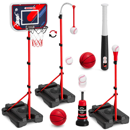 HYES 4 in 1 Kids Basketball Hoop and Tball Set for Kids 3-5