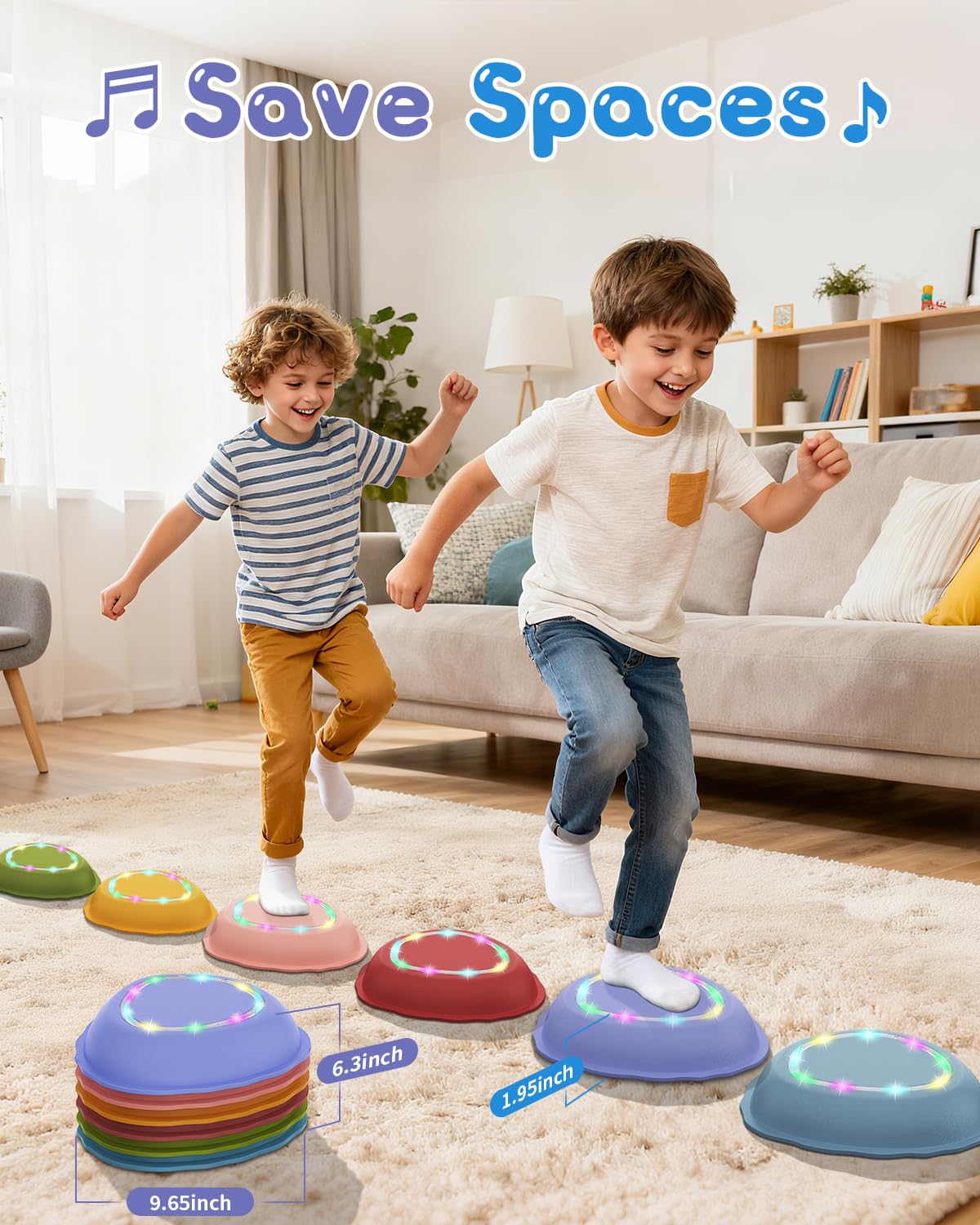 Rechargeable Stepping Stones for Kids, 6pcs Non-Slip Toddler Stepping Stones with Light&Music, Sensory Toys for Indoor and Outdoor Play, Gifts