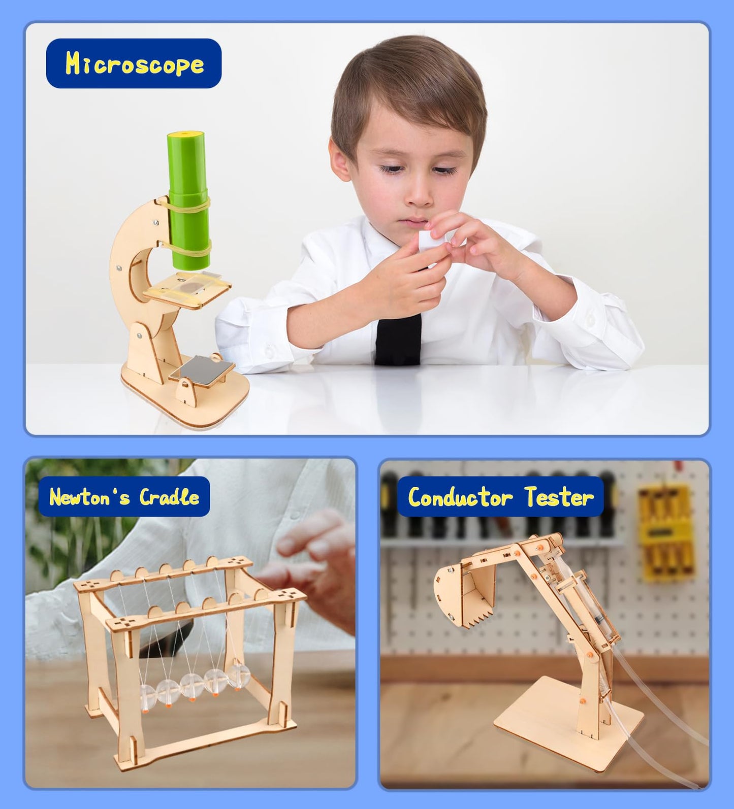 6-in-1 STEM Science Kits for Kids, Wood Arts and Craft Kits, STEM Toys for Boys Girls Age 8-12 5-7 8 10 12 13 14 Gift Idea, 3D Puzzles Building