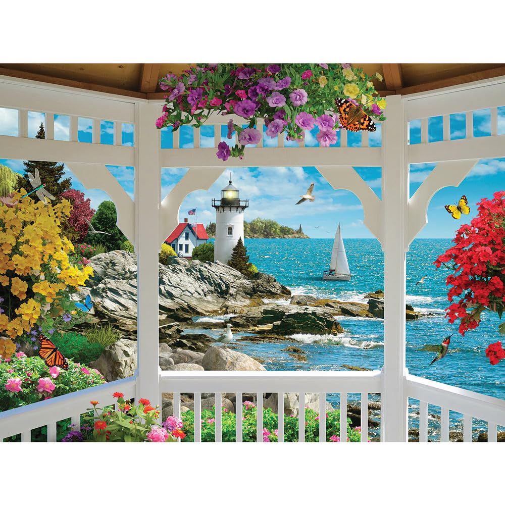 Bits and Pieces 500 Piece Puzzles for Adults - Large 15" x 19" Jigsaw Puzzles 500 Pieces Lighthouse Ocean Seascape, Random Die Cut, No 2 Pieces Alike