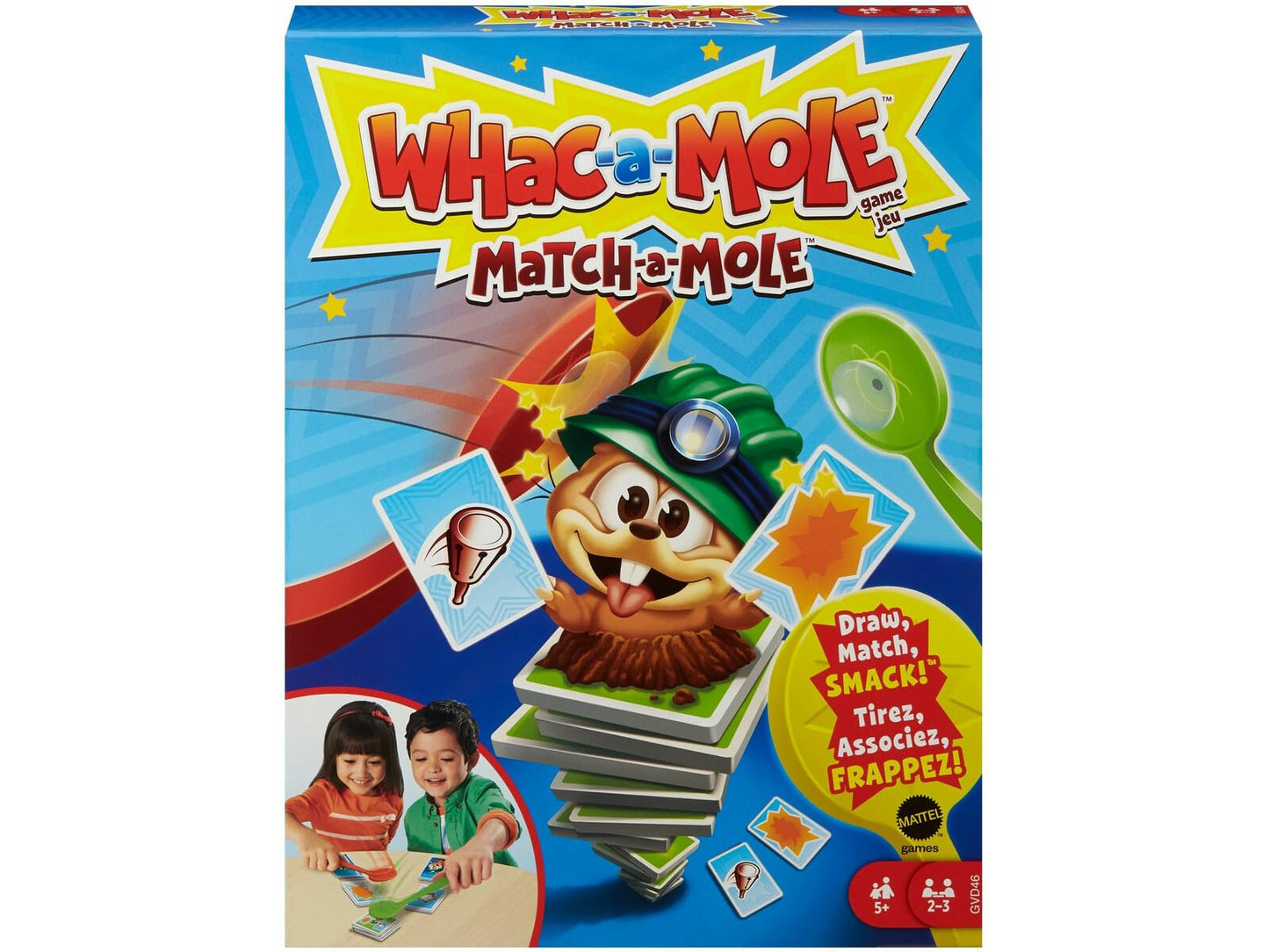 Mattel Games WHAC-A-MOLE Match-A-MOLE Kids Card Matching Game with Mole Smackers for 2 to 3 Players 5 Year Old & Up