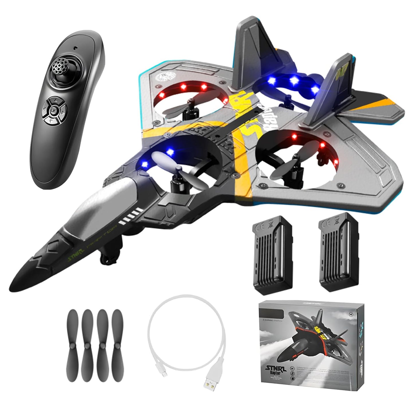V17 Remote Control Airplane RC Planes, RC Fighter Jet Toy for Kids Adults 8-16, Remote Control Planes with LED Light, 2 Batteries, 360° Stunt Spin