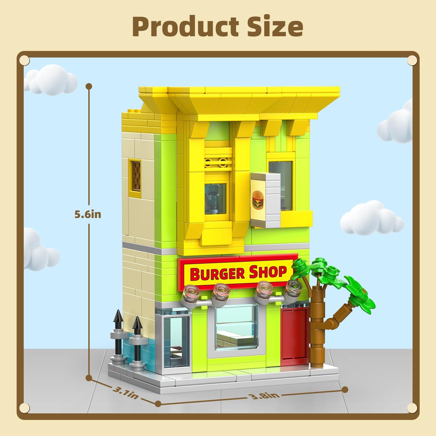 City Burger Shop Building Set, Tiny House Building Blocks Decor Model Kit, MOC Street View House for Adults Teens Age 14+, TV Fans (342 PCS)