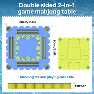PCTOMU Floating Mahjong Table for Pool, Double Side Float Board with Playing Cards for Mahjong Poker Scrabble Dominoes Card Games Pool Mahjong