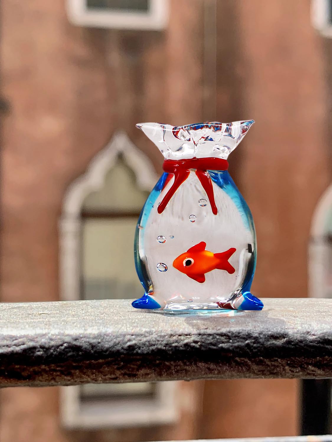 Miniature Glass Goldfish, Tiny Goldfish in a Bag, Dollhouse Glass Red Fish Figurine, for Aquarium Fish Ornament, Dollhouse Miniature DIY, Seaworld