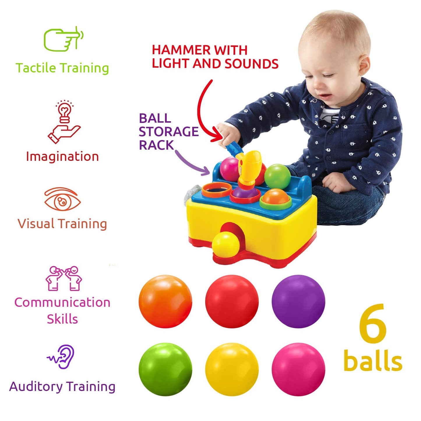 Bambiya Ball Popper Game with Hammer Toy -Baby Toy with Fun Lights and Sound Effects - Hours of Fun and Skills Development with This Baby Ball Toy