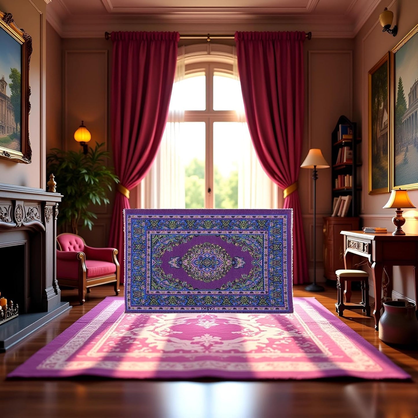 Dollhouse Miniature Purple Hand-Woven Rug, 1:12 Scale Floor Mat, DIY Accessories Accessories Convenient