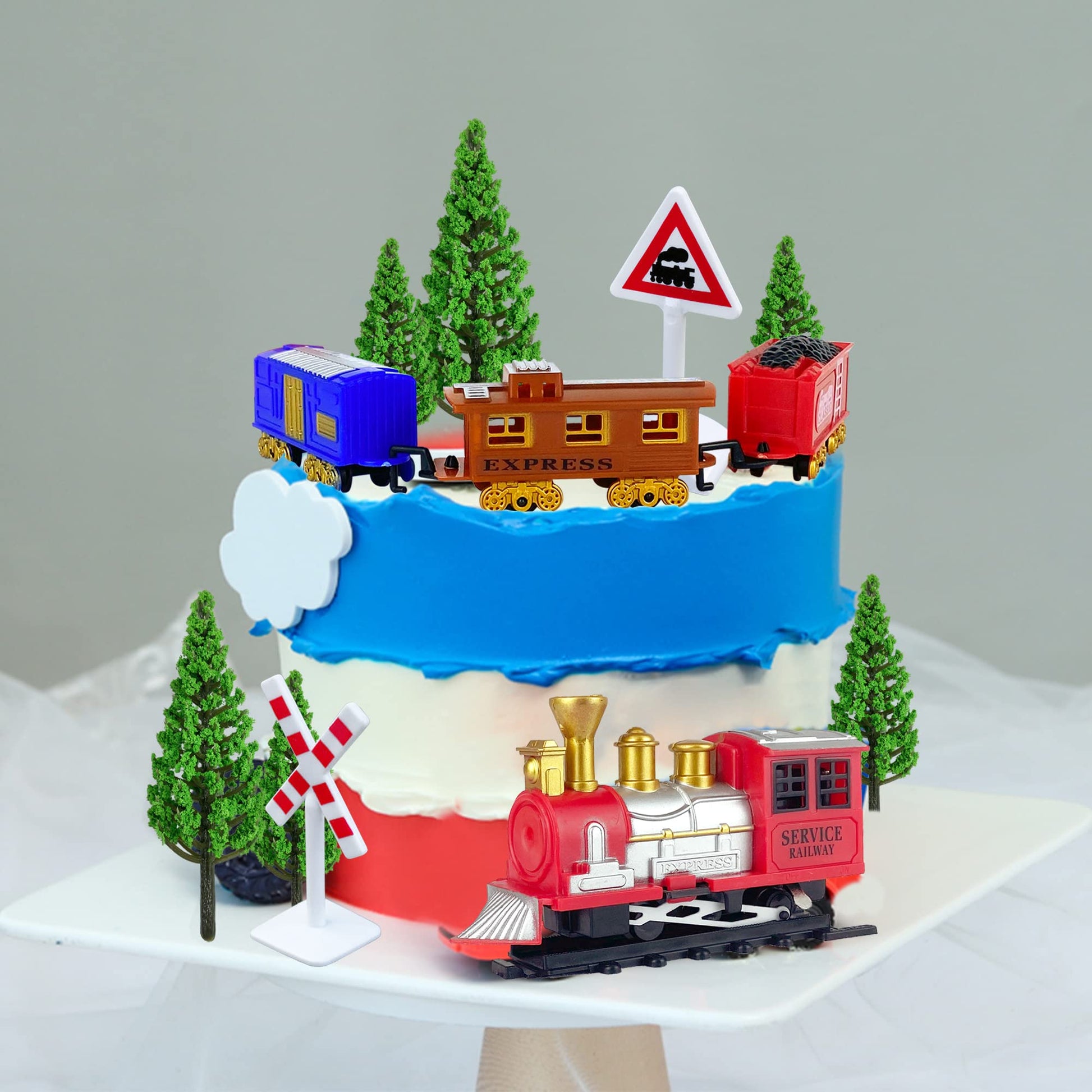 21PCS Train Cake Decorations Train Cake Toppers Train Birthday Party Supplies Mini Train Toys Train Track Traffic for Birthday Railway Steam Train