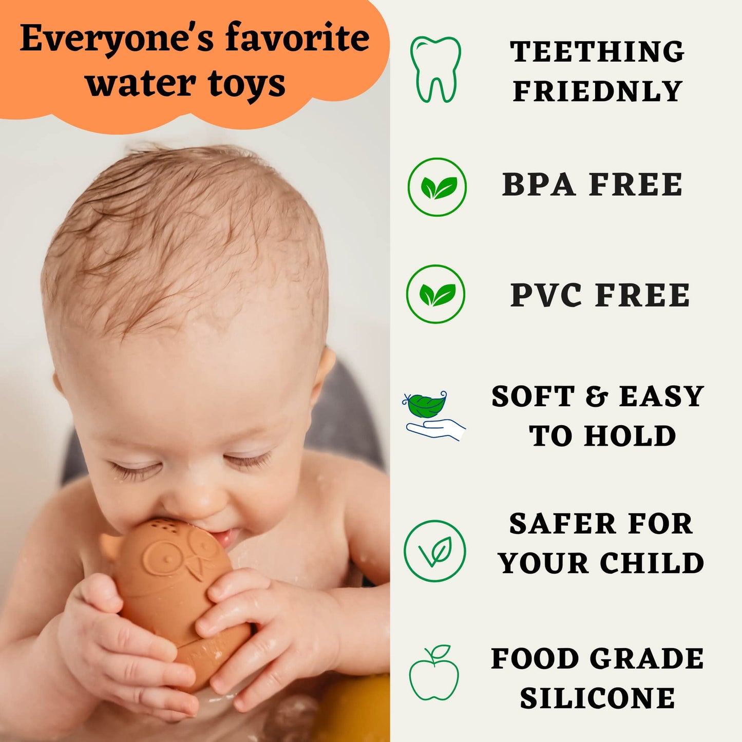 Bumble Bear Mold Free Silicone Bath Toys, Baby Bath Toys 6-12 Months, Toddlers 1-3, Non Toxic Infant Bathtub Toy, Water Toys, Pool Toy, Dishwasher