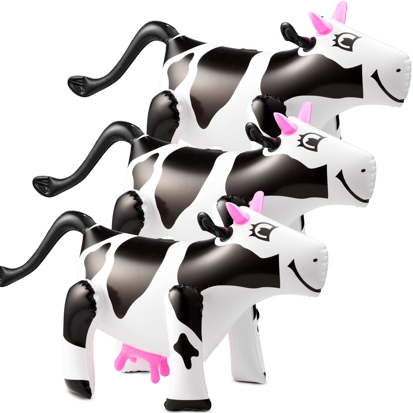 Bedwina Inflatable Cow Toys Set of 3, Cute Cartoon Inflatable Farm Animals Party Decorations, Blow Up Cow Yard Game Props for Kids Birthday